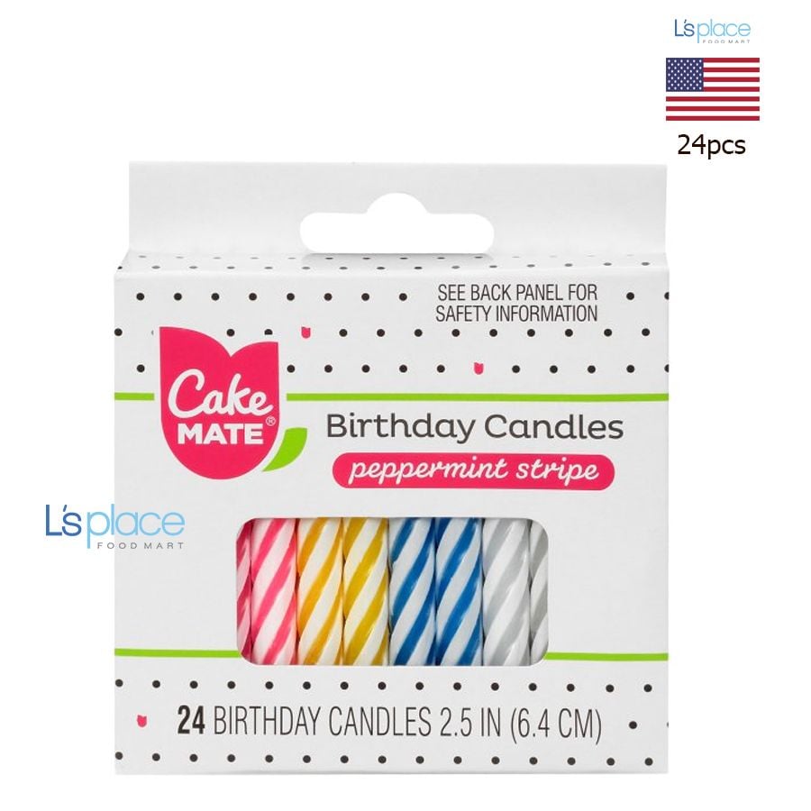Cake Mate Nến sinh nhật bạc hà kẻ sọc dạng xoắn 6.4cm