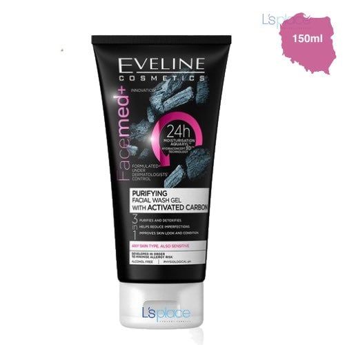 Eveline Cosmetics Gel Rửa Mặt Purifying Facial Care Wash Gel Activated Carbon Blackheads