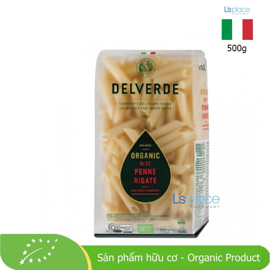 Delverde Nui ống Penne Rigate hữu cơ số 32
