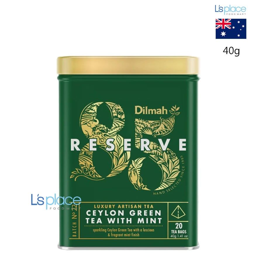Dilmah 85 Reserve Trà túi lọc Ceylon Green Tea With Mint hộp thiếc