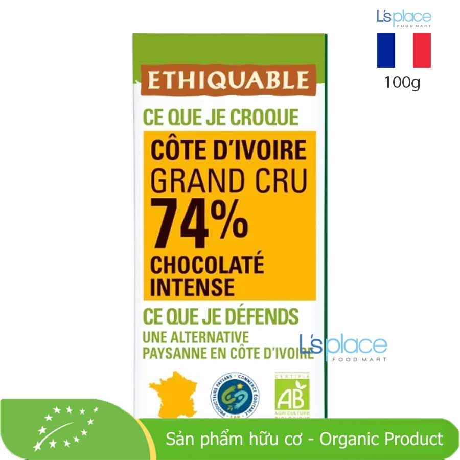 Ethiquable Thanh Socola đen 74% cacao Côte D'Ivoire hữu cơ