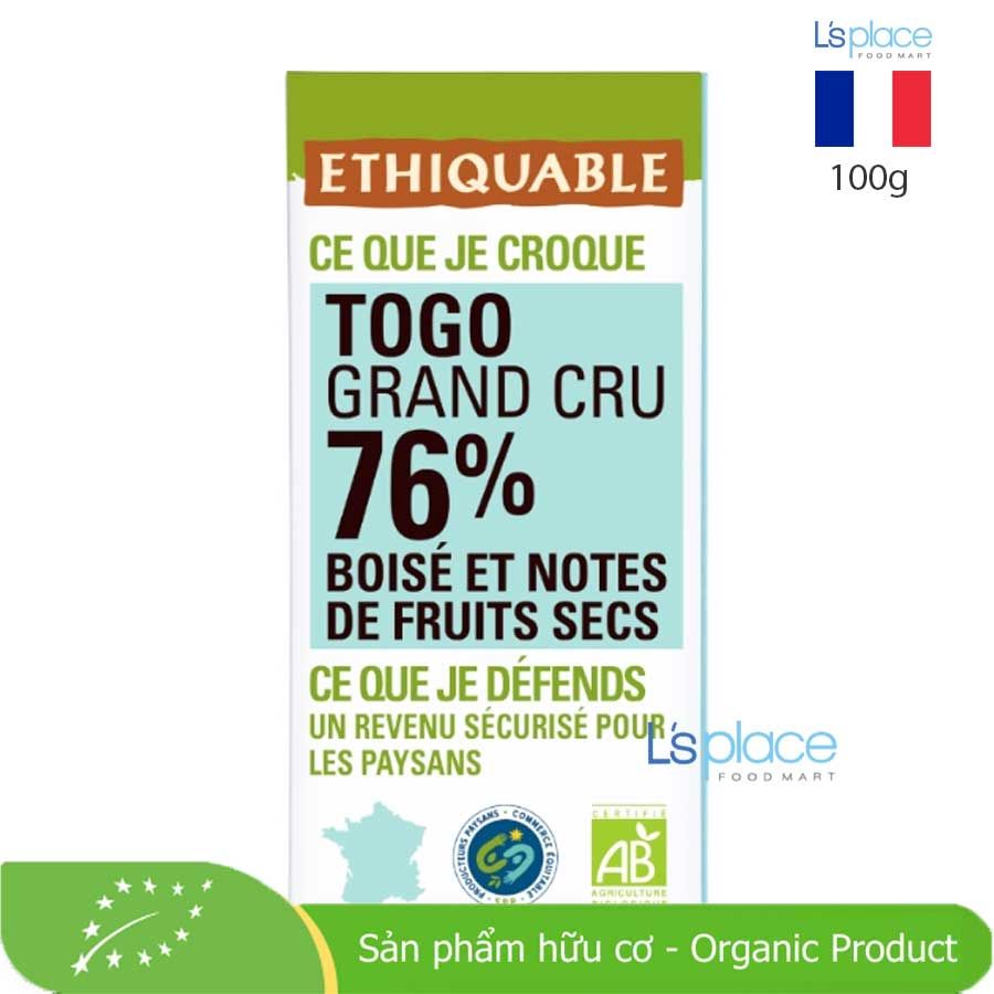 Ethiquable Thanh Socola đen 76% cacao Togo hữu cơ