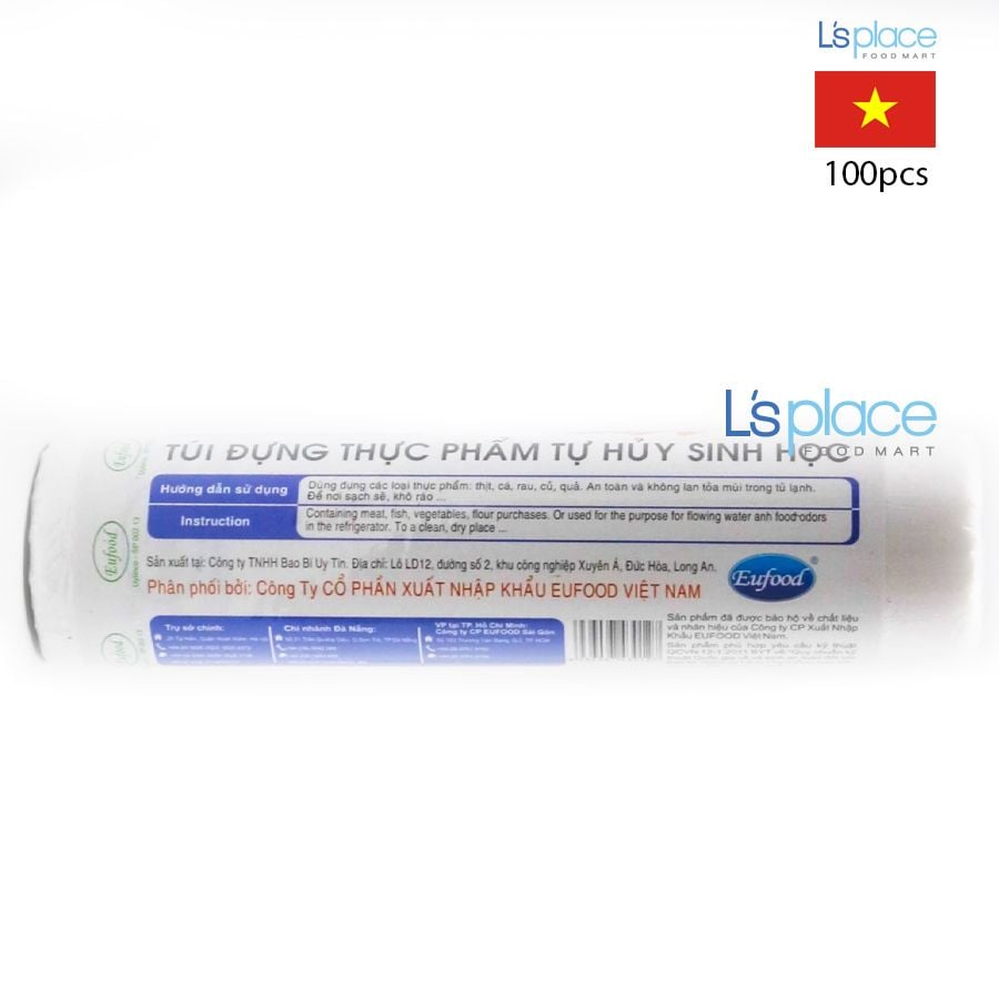 Eufood Túi thực phẩm tự phân huỷ sinh học 17x25cm