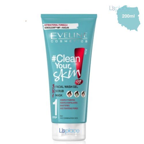 Eveline Cosmetics Gel rửa mặt ngăn ngừa mụn 3 trong 1 Clean Your Skin