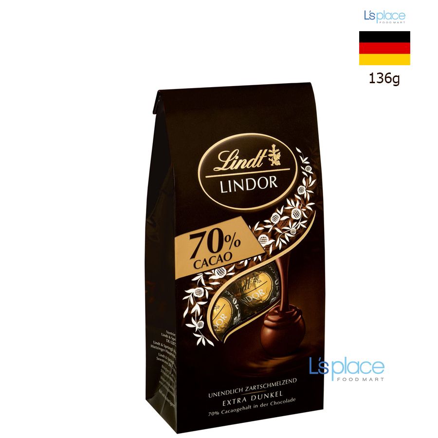 Lindt socola đắng 70% cacao Lindor túi giấy đen