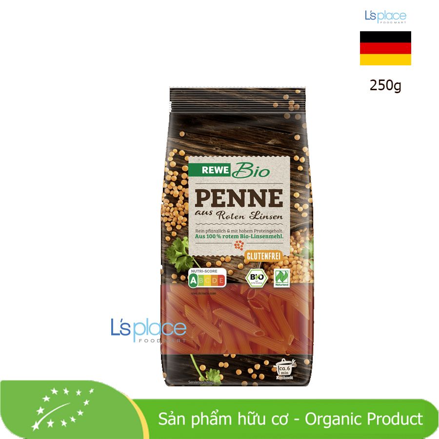 Rewe Bio Nui ống penne từ hạt lentil đỏ hữu cơ