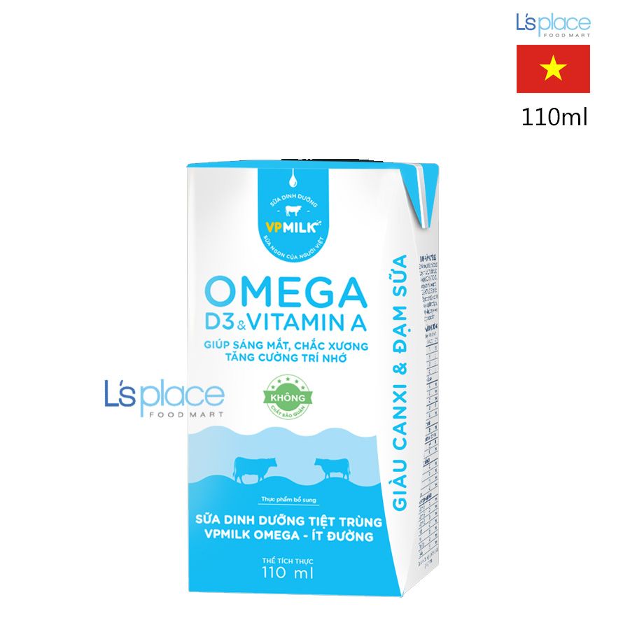 VPMilk Omega Sữa dinh dưỡng tiệt trùng ít đường hộp mini
