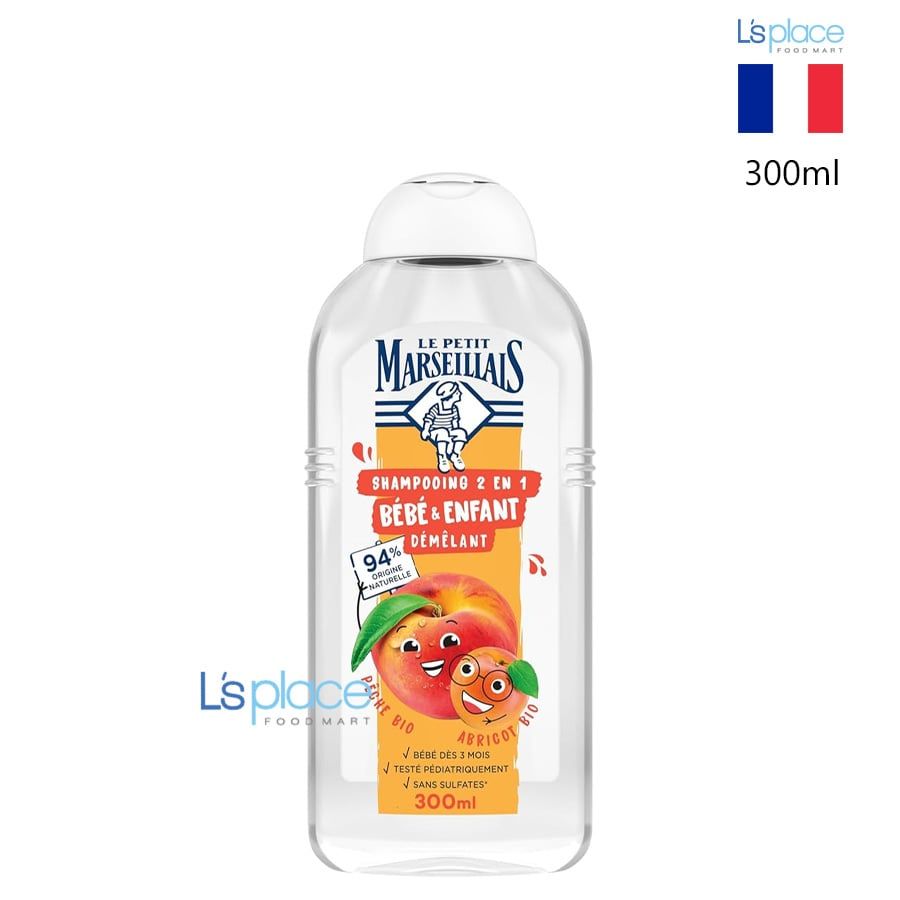 Le Petit Marseillais Dầu gội trẻ em 94% hữu cơ 2in1 hương đào mơ