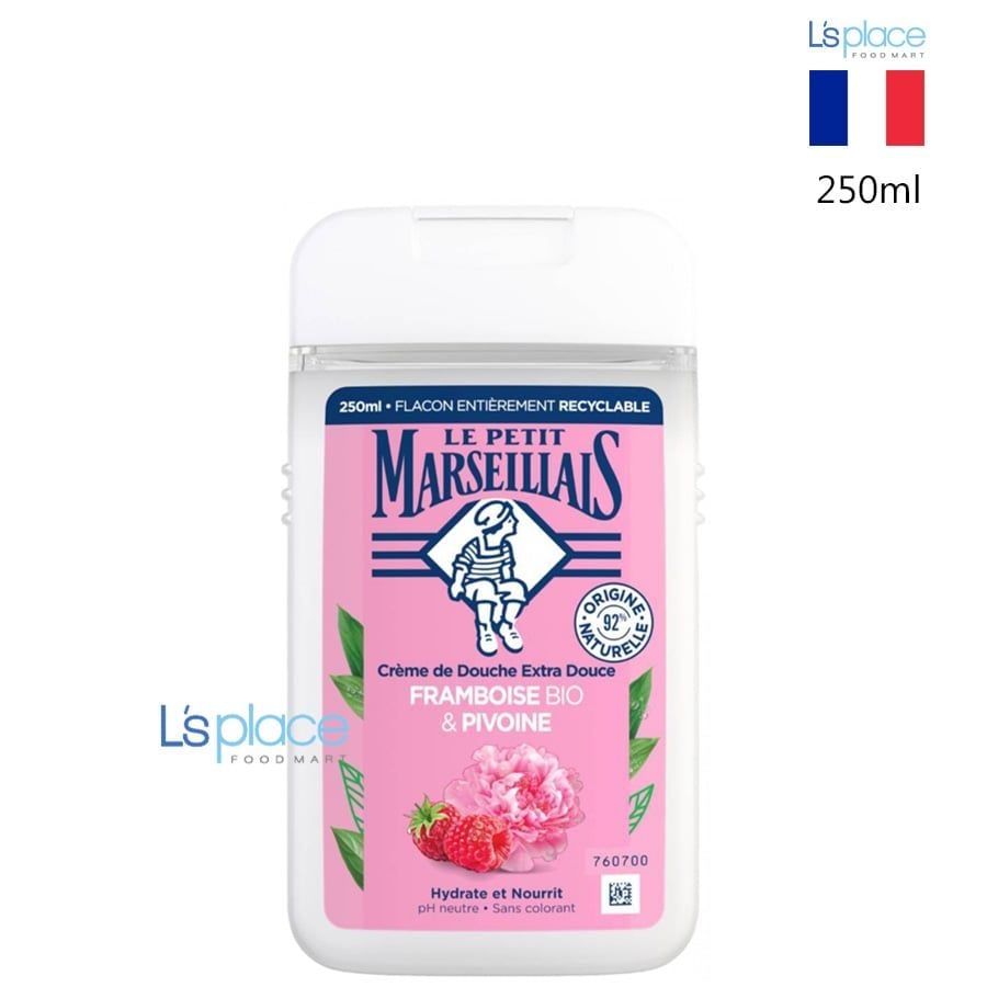 Le Petit Marseillais Kem tắm 92% hữu cơ hương mâm xôi & hoa mẫu đơn