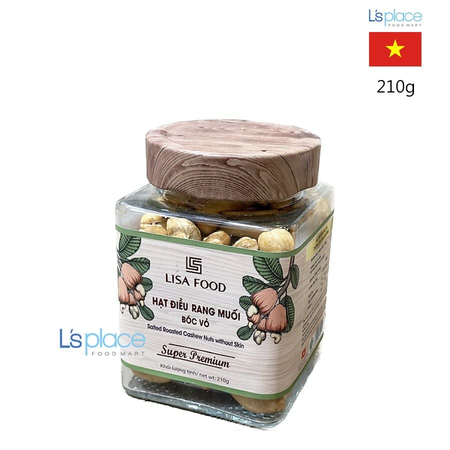 Lisa Food Hạt điều bóc vỏ rang muối hũ thủy tinh