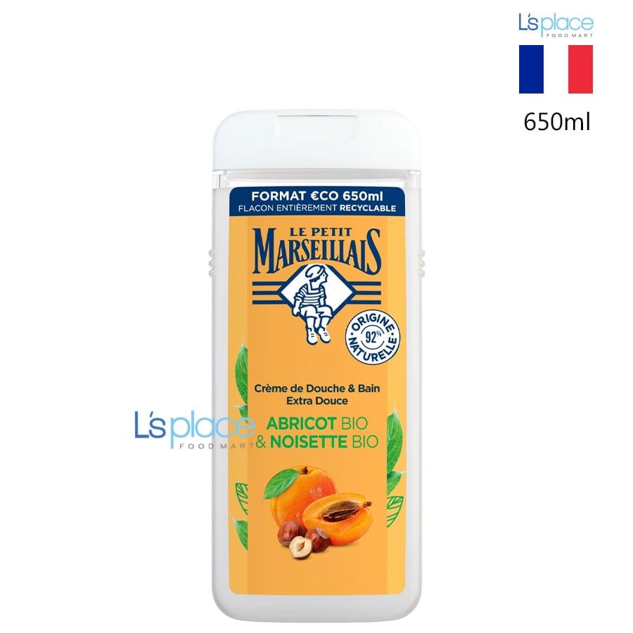 Le Petit Marseillais Kem tắm 92% hữu cơ hương Mơ & hạt Phỉ chai lớn