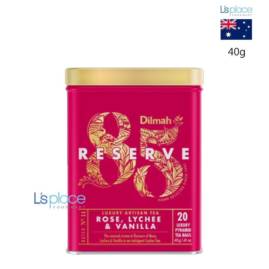 Dilmah 85 Reserve Trà túi lọc Rose Lychee & Vanilla hộp thiếc