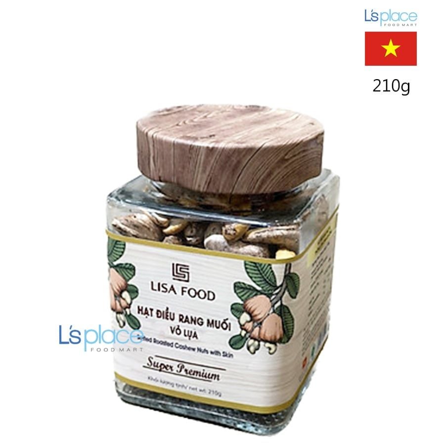 Lisa Food Hạt điều vỏ lụa rang muối hũ thủy tinh