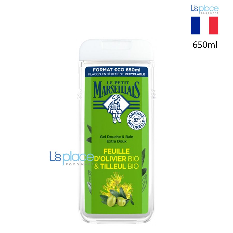 Le Petit Marseillais Gel tắm 92% hữu cơ Lá Ô liu & Hoa Bồ Đề chai lớn
