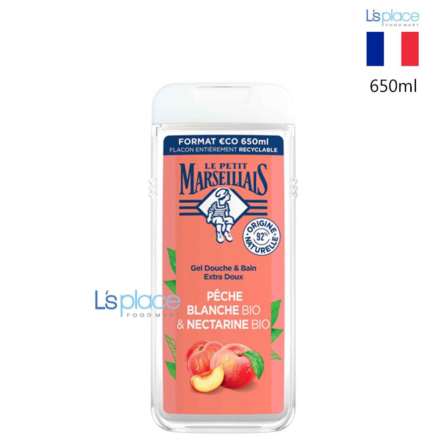 Le Petit Marseillais Gel tắm 92% hữu cơ Đào trắng & quả xuân đào chai lớn