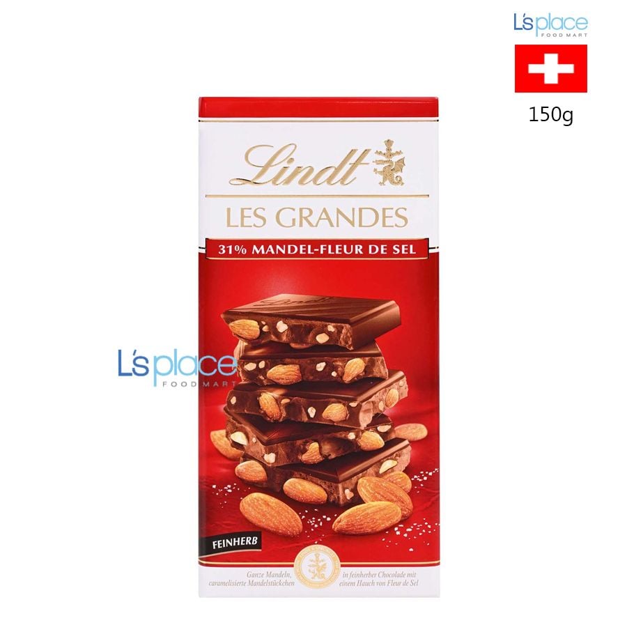 Lindt Les Grandes Socola đen 31% hạnh nhân & muối