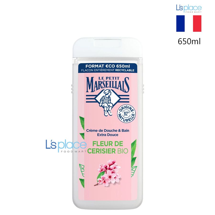 Le Petit Marseillais Kem tắm 92% hữu cơ hương hoa anh đào chai lớn