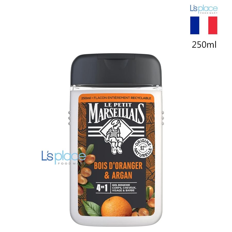 Le Petit Marseillais Gel tắm nam 4in1 92% hữu cơ Gỗ cam & tinh dầu Argan
