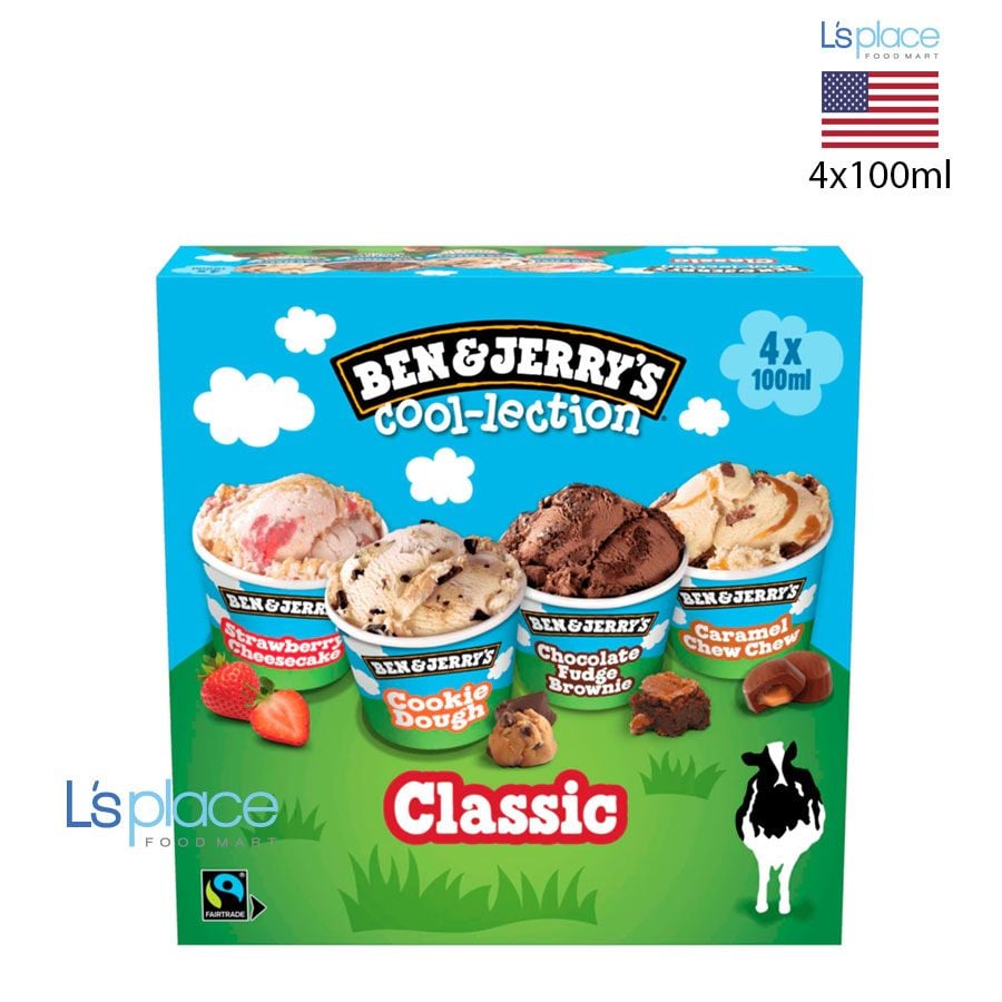 Ben & Jerry's Kem hộp giấy 4 vị The Classic Cool-Lection