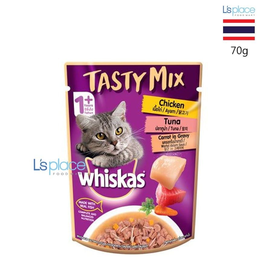 Whiskas Tasty Mix Thức ăn mèo Gà Cá ngừ Cà rốt