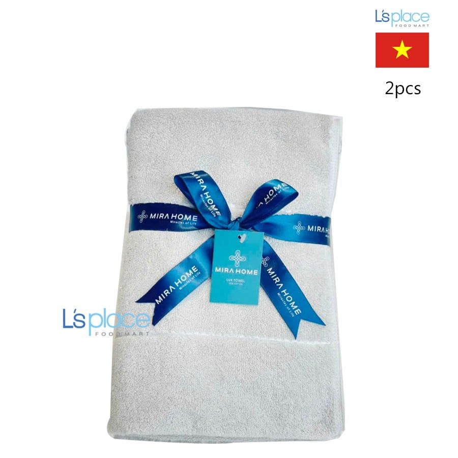 Mira Home Set khăn quấn đầu màu ghi kẻ trắng