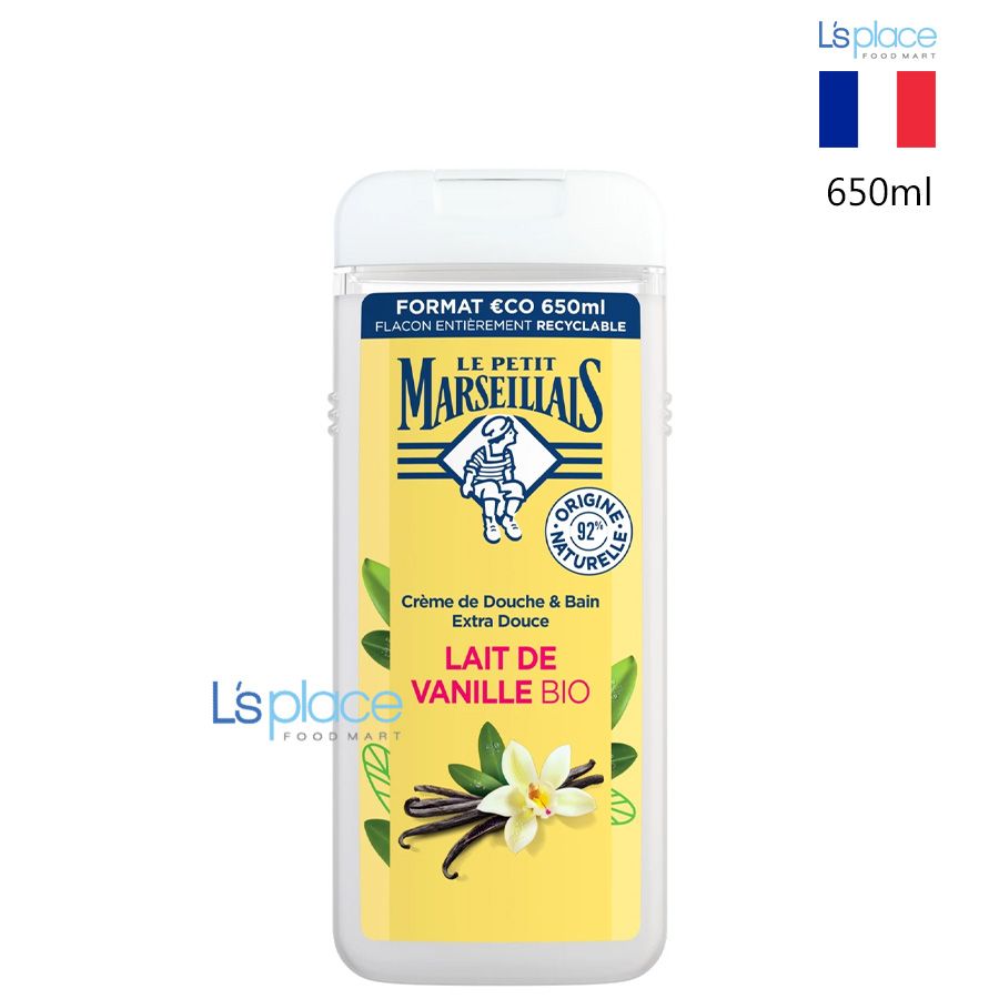 Le Petit Marseillais Kem tắm 92% hữu cơ hương vani chai lớn