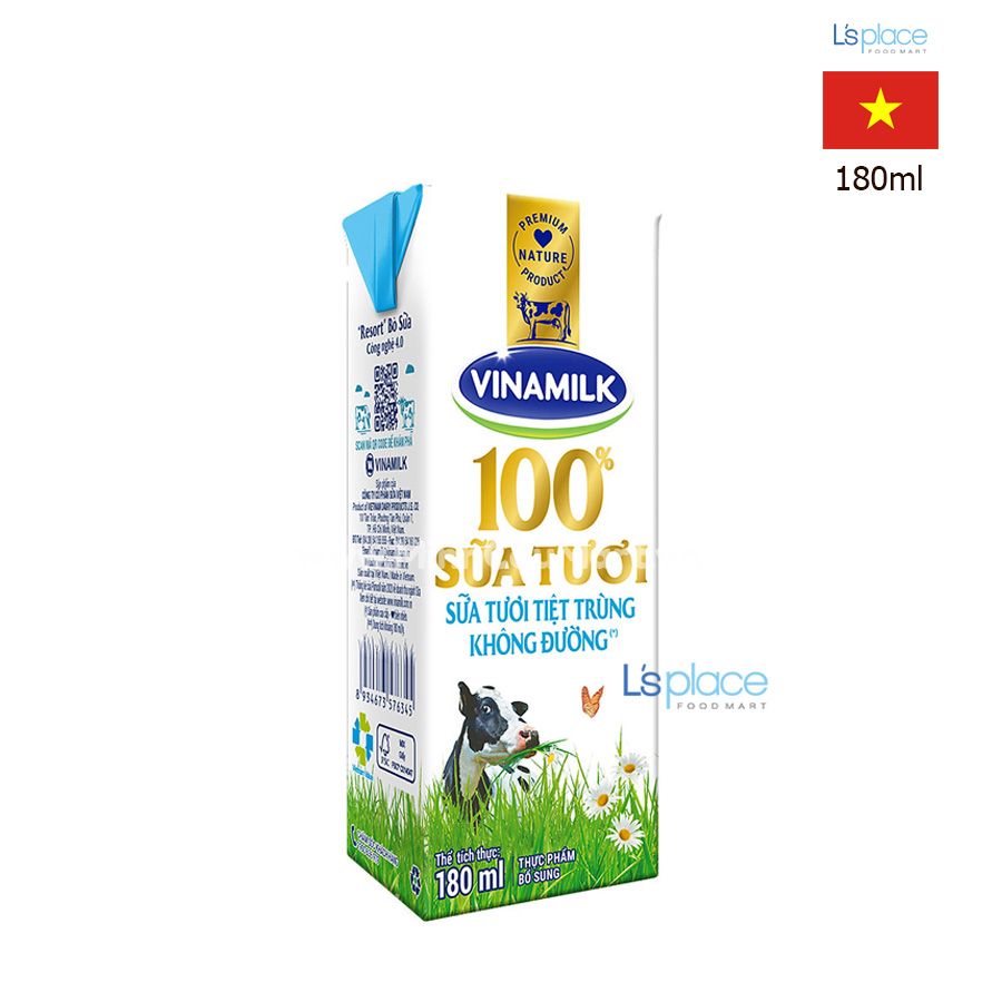 Vinamilk Sữa tươi 100% không đường hộp 180