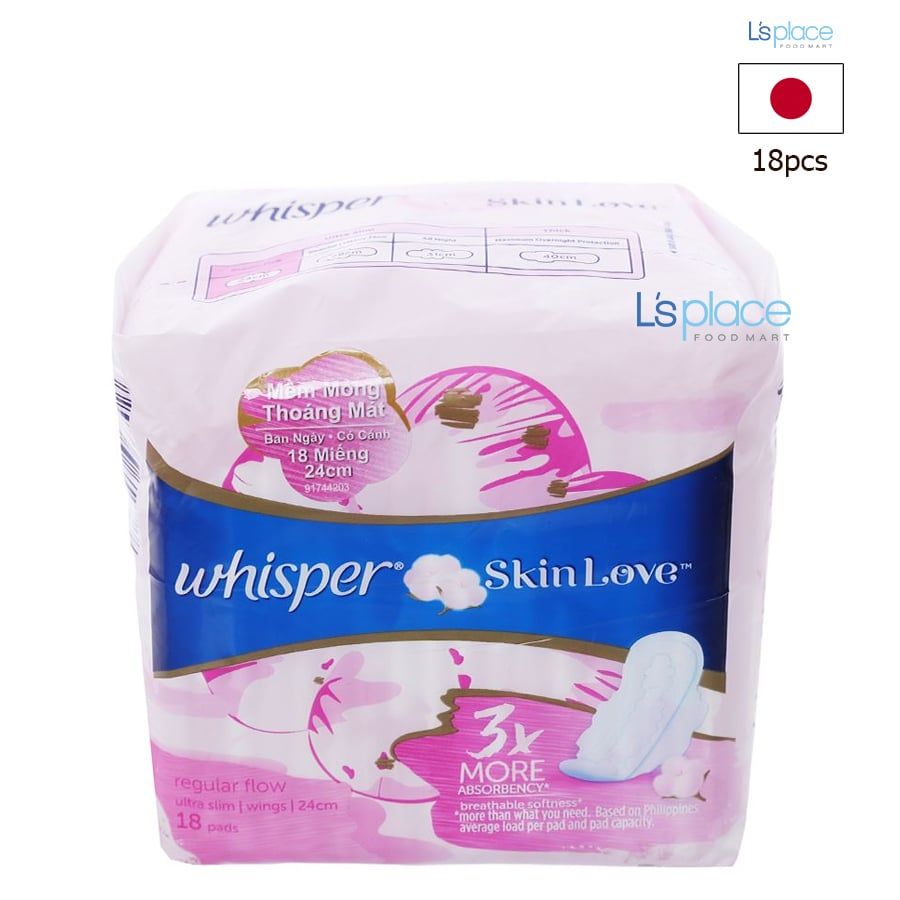 Whisper Skinlove Băng vệ sinh siêu mỏng có cánh cỡ 24cm