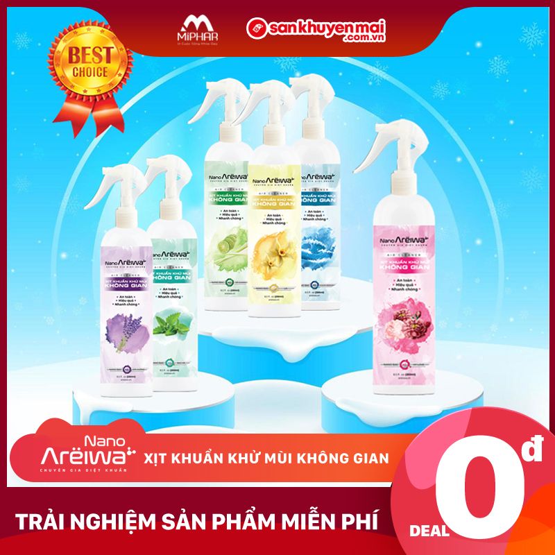  Diệt khuẩn không gian - An toàn cuộc sống - Trải nghiệm miễn phí chai Xịt khuẩn không gian Nano Areiwa 250ml - Diệt khuẩn khử mùi siêu mạnh bằng Nano Bạc - An toàn - Không hóa chất 