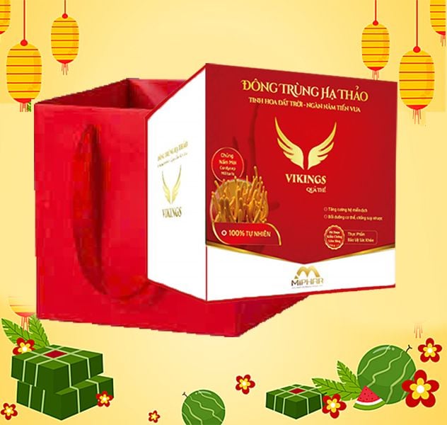  [HMK] Túi + Hộp Quà tặng đựng sản phẩm Đông Trùng Hạ Thảo (Bộ Màu đỏ) 