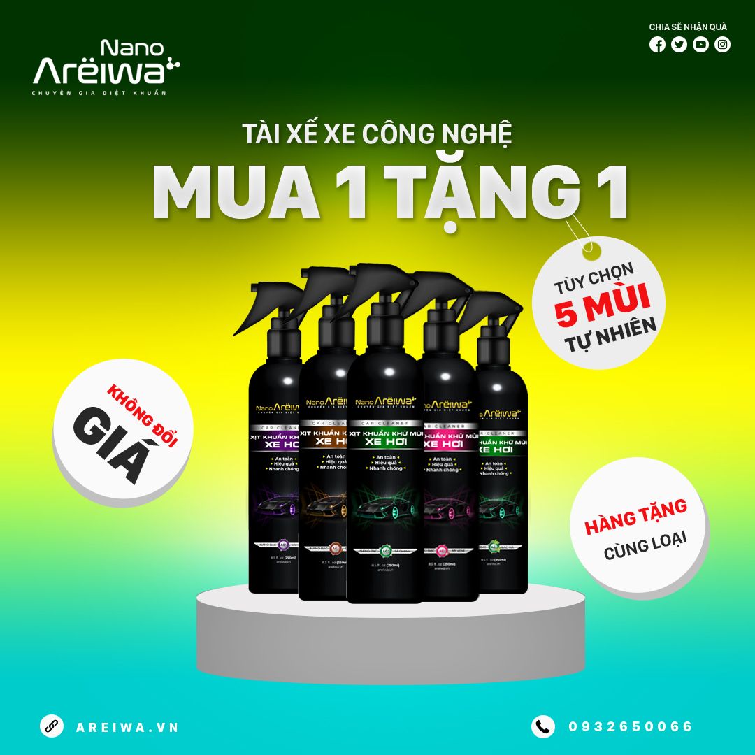  [HMK] Combo 2 chai Xịt Khuẩn Khử Mùi Xe Hơi Nano Areiwa - Mùi ngẫu nhiên 
