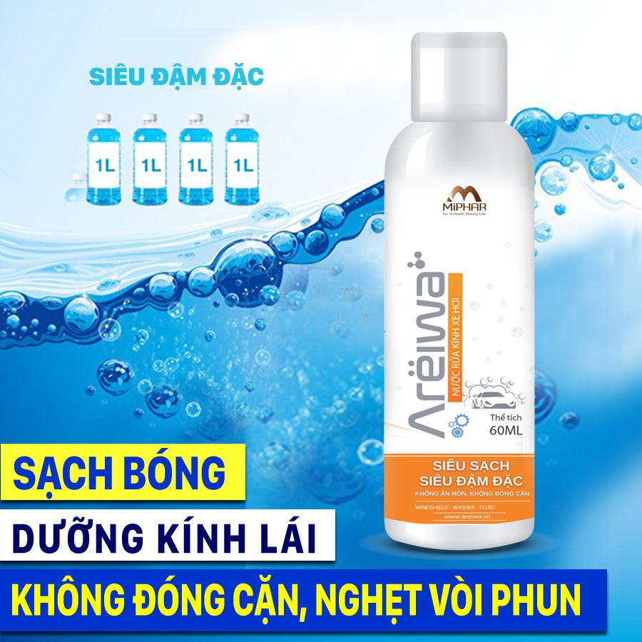  [HMK] Nước rửa kính ô tô siêu đậm đặc Areiwa 60ml - pha loãng 4 lít nước - sạch bụi & dầu mỡ, tăng tuổi thọ mặt kính và cao su 