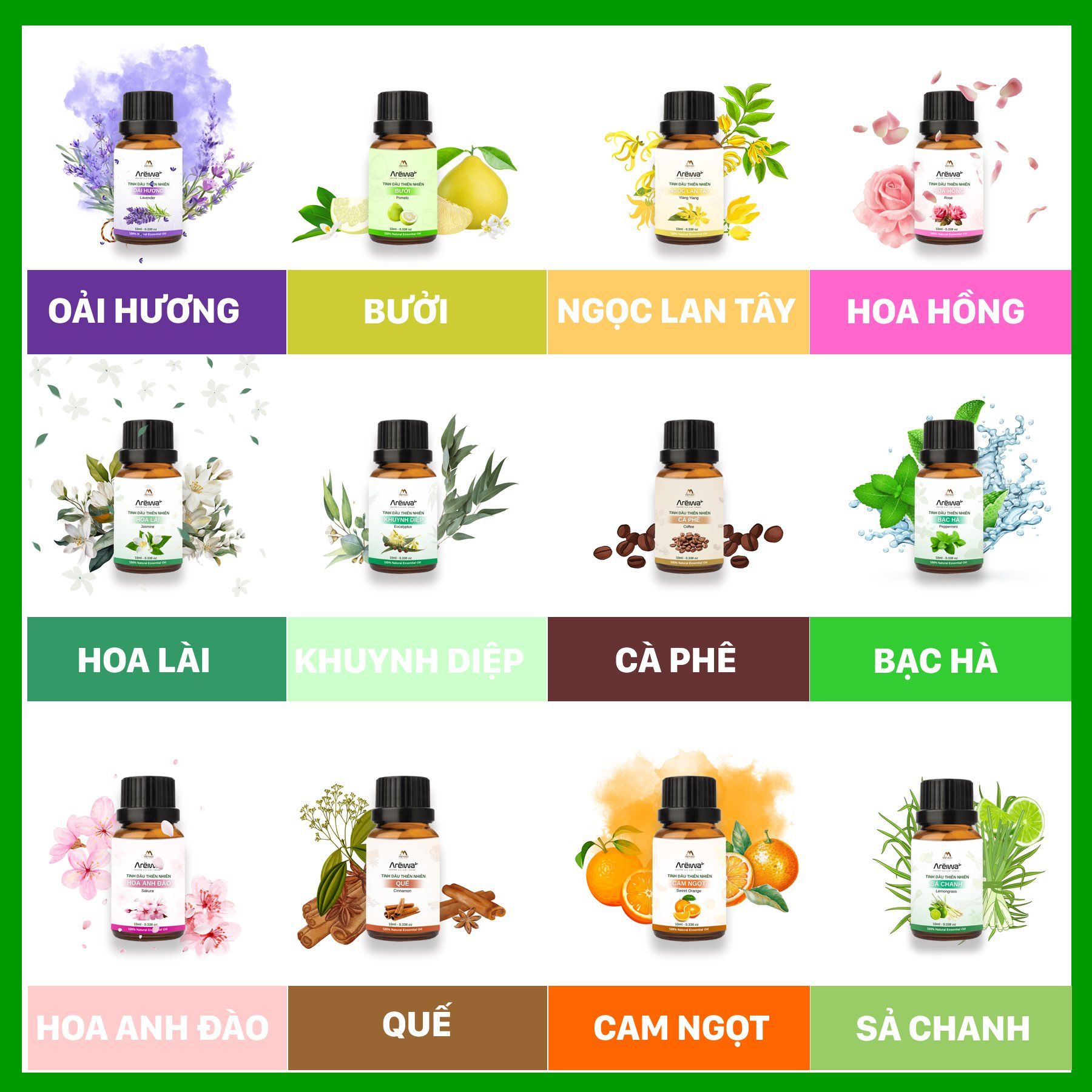  [HMK] Lọ tinh dầu cao cấp Nano Areiwa 100% thiên nhiên 10ml - Mùi ngẫu nhiên - Nguyên chất, an toàn, hương thơm bền lâu 
