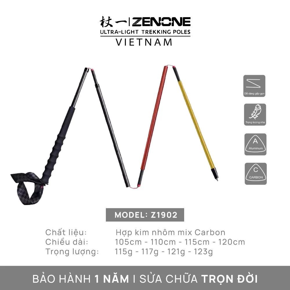  Gậy Leo Núi Zenone Carbon Mix Aluminum - Z1902 