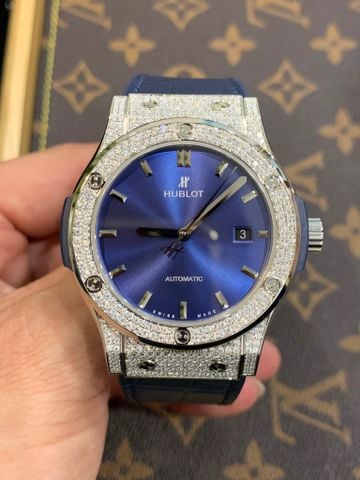  Đồng hồ Hublot Classic Fusion Blue Lên Moissanite Hongkong 