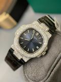  PATEK PHILIPPE NAUTILUS 5711 Blue PPF Lên Full Moissanite - Lên Dây cá sấu cực đẹp Full Kiểm Định 