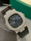  PATEK PHILIPPE NAUTILUS 5711 Blue PPF Lên Full Moissanite - Lên Dây cá sấu cực đẹp Full Kiểm Định 