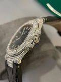  PATEK PHILIPPE NAUTILUS 5711 Blue PPF Lên Full Moissanite - Lên Dây cá sấu cực đẹp Full Kiểm Định 