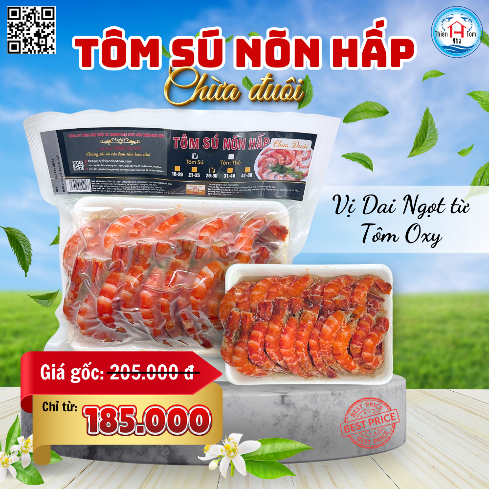 Tôm Sú Hấp Chừa Đuôi Khay 500Gr (Vị Dai - Ngọt) 