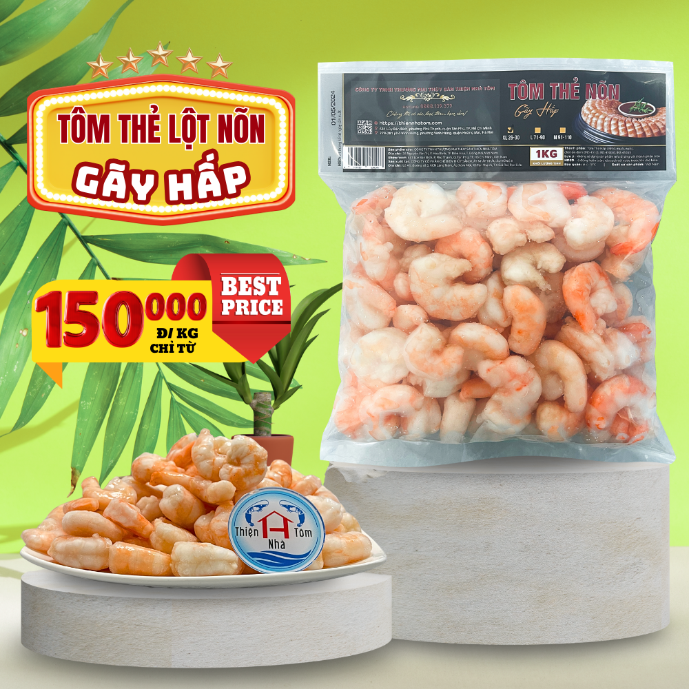  Tôm Thẻ Nõn Gãy Hấp (Vị Giòn - Ngọt)  - Túi 1kg 