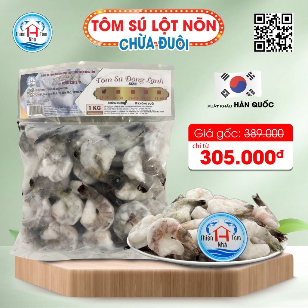  Tôm Sú Lột Nõn Chừa Đuôi (Vị Giòn - Ngọt) Túi 1kg 