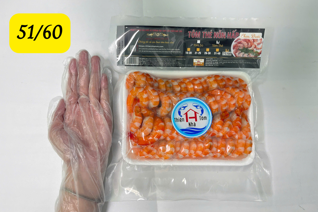  Tôm Thẻ Hấp Chừa Đuôi Khay 500Gr (Vị Dai - Ngọt) 