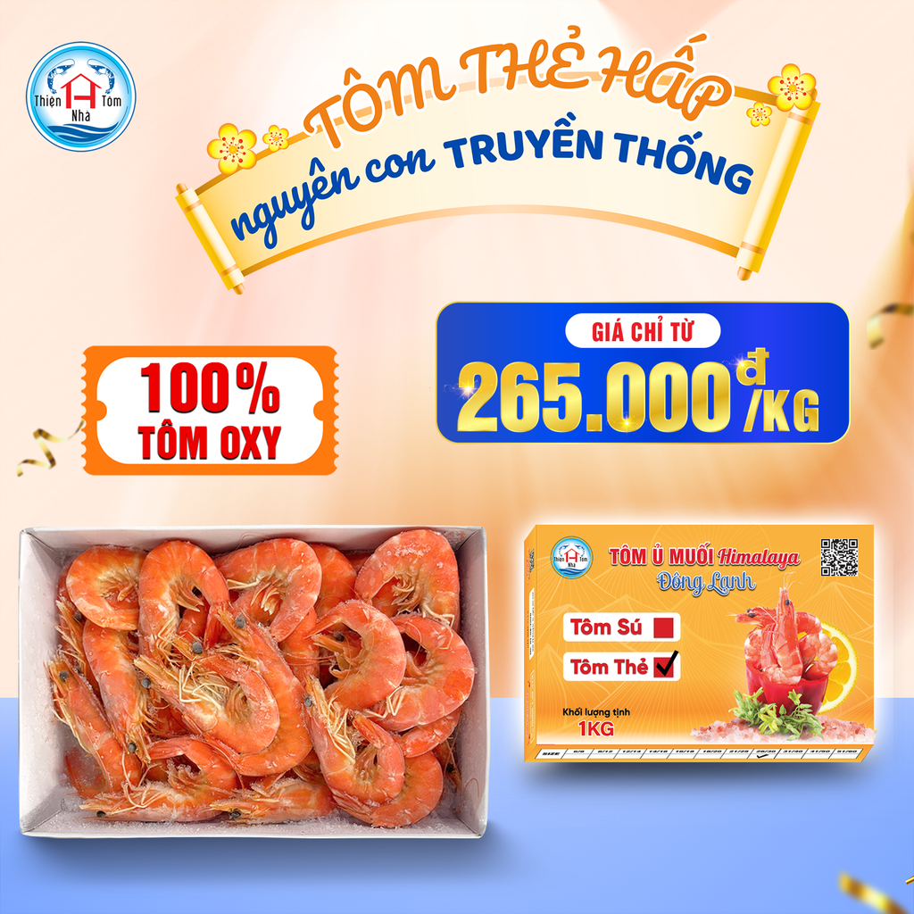  Tôm Thẻ Hấp Nguyên Con Truyền Thống Hộp 1kg 