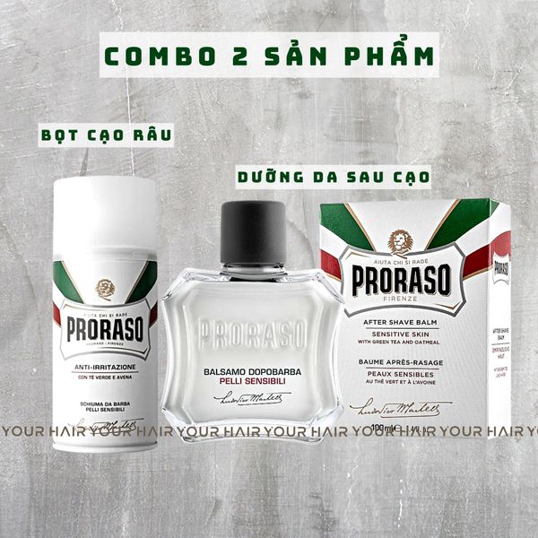  COMBO Bọt cạo Râu & Dưỡng Da sau cạo cho da nhạy cảm Proraso Sensitive Shaving Foam & Aftershave 