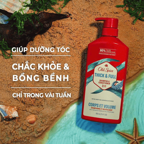  Dầu gội kèm dầu xả 2in1 Old Spice Shampoo & Conditioner Thick & Full - 650ml 