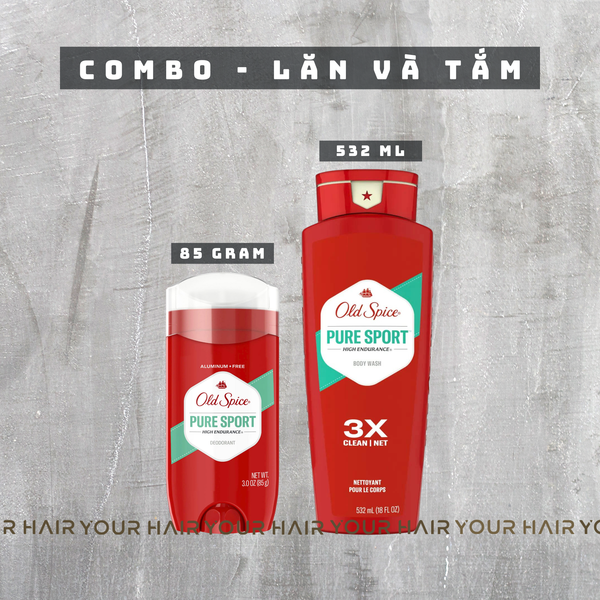  COMBO Hương Pure Sport Thể Thao | Sữa Tắm & Lăn Khử Mùi Old Spice Pure Sport 