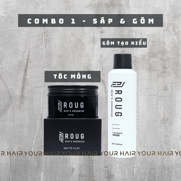  COMBO ROUG | Sáp vuốt tóc 90g - Gôm tạo kiểu 250ml - Xịt tạo phồng 150ml - Bọt tạo kiểu 150ml 