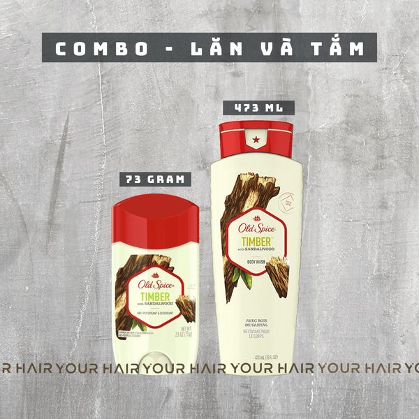  COMBO Sữa tắm & Lăn khử mùi Old Spice Timber With Sandalwood - 473ml & 73gr 