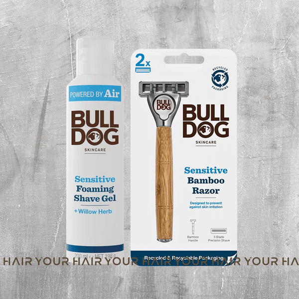  COMBO Bọt và Dao cạo râu cho da nhạy cảm Bulldog Sensitive Foaming Shave gel & Bambo Razor 