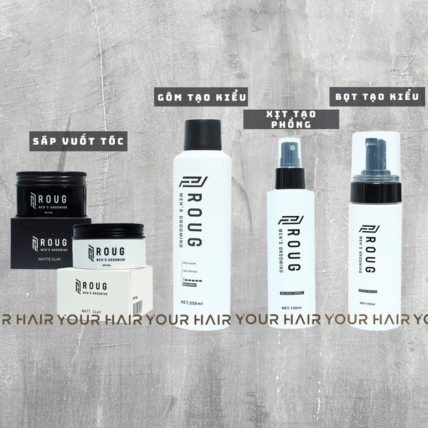  COMBO ROUG | Sáp vuốt tóc 90g - Gôm tạo kiểu 250ml - Xịt tạo phồng 150ml - Bọt tạo kiểu 150ml 